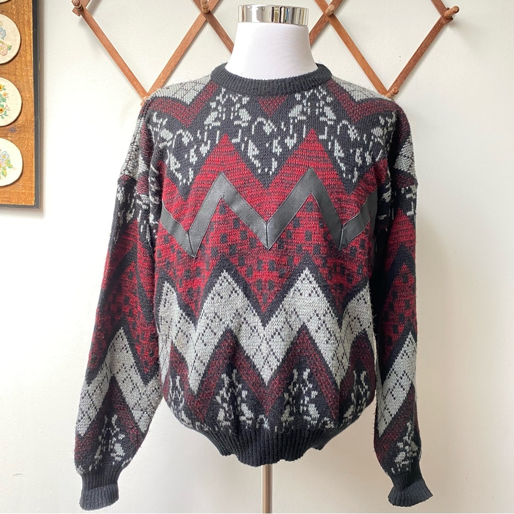 1980s Vintage Knit Geometric Abstract Funky Sweater